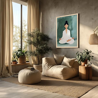 GELDSTEI Wood Framed Zen Wall Art, Tranquil Meditation Wall Decor, Yoga Girl - Image 3