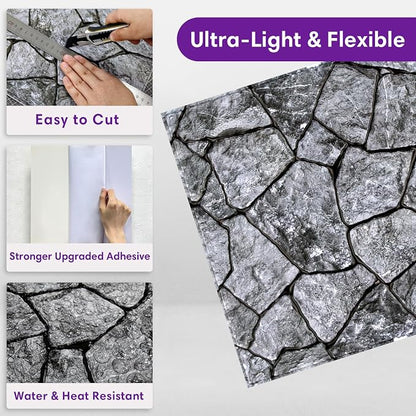 3D Faux Stone Wall Panels Peel and Stick, Stone-Look Textured Wall Sticker - Image 5