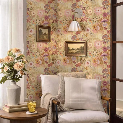 Ismoon Vintage Floral Peel and Stick Wallpaper Deep Beige Pink Contact Paper - Image 5