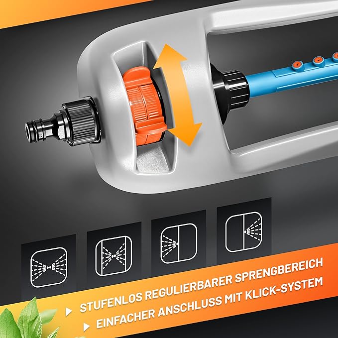 GRÜNTEK Oscillation Sprinkler Primavera up to 3617 ft² Irrigation Area, Blasting Width Up to 69x49ft., Oscillating Sprinkler for Lawn, Plants, Garden