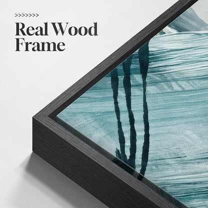 Large Framed Blue and Neutral Abstract Wall Art - Image 5