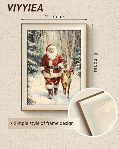 VIYYIEA Winter Framed Wall Art for Living Room, Santa Claus and Reindeer Canvas - Image 3