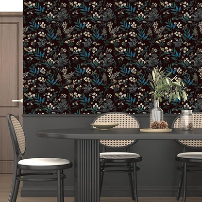 Laatse Vintage Green Wallpaper Peel and Stick Dark Floral Wallpaper 17.5'' x - Image 6