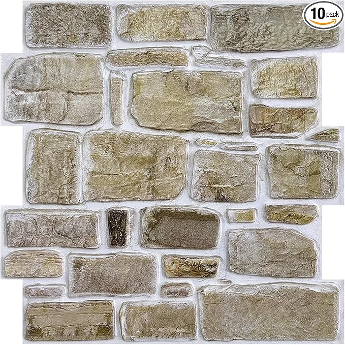 COMSTICKC 3D Faux Stone Peel and Stick Wall Panel, Faux Brick Wall Panels by COMSTICKCDECOR