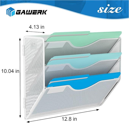 Gawerk 3 Tier Hanging Wall File Organizer, Mesh Mail Paper Orgnization Hanging - Image 2
