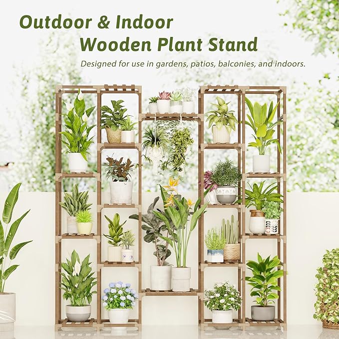 Plant Stand Indoor Tall Hanging Plant Shelf 16 Tiers Large Outdoor Plant Rack for Multiple Plants Wood Plant Holder for Living Room Garden Balcony