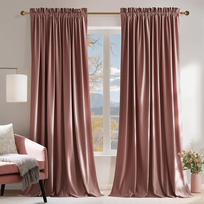 NICETOWN Pink Velvet Curtains 120 inches by NICETOWN