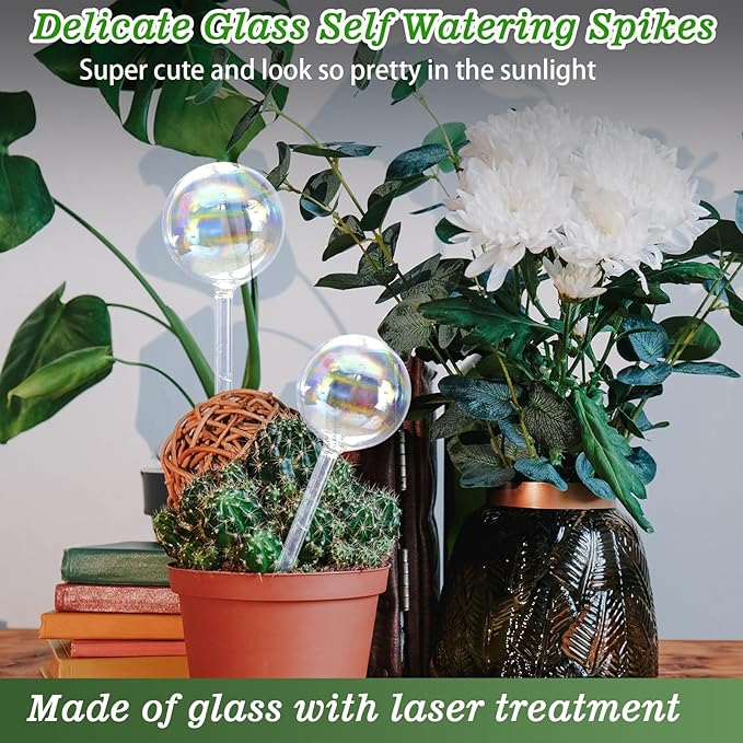Large Plant Watering Globes, 3PCS Iridescent Rainbow Gradient Color Clear Glass Bulbs Self Watering Spikes Planter Insert, Automatic Plant Waterer Bulbs Devices for All Plants, 9" L * 2.75" D