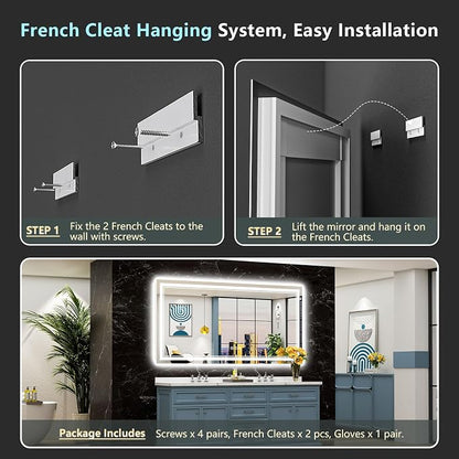 72x32 LED Bathroom Mirror with Lights, Backlit and Front Lit Anti-Fog Lighted - Image 9