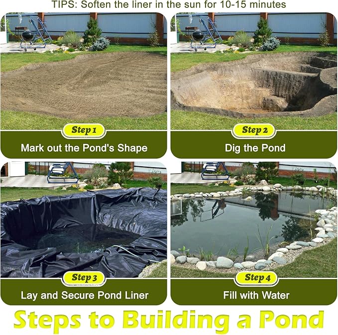20 x 20 FT Pond Liner, 20 Mil Pond Liners for Outdoor Ponds, HDPE Pond Liner Preformed Easy Cutting Puncture Resistant, Pond Liners for Water Garden Fountain Waterfall, Koi Fish Aquaculture Pond