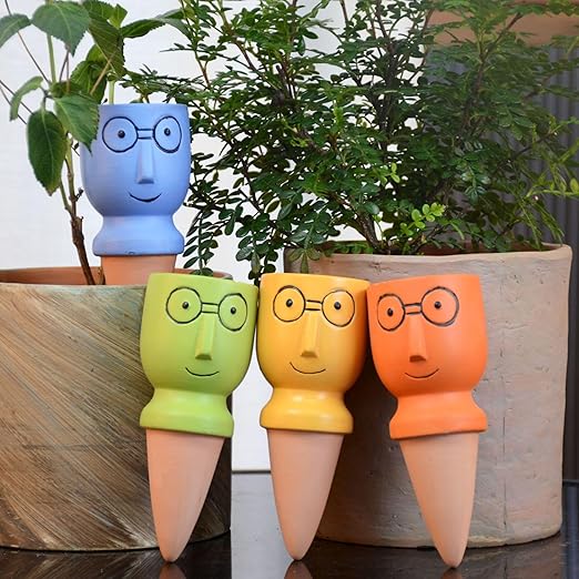 4 Pack Plant Watering Devices, Terracotta Watering Spikes, Vacation Self Watering Planter Insert, Automatic Plant Waterer for Indoor Outdoor Plants (Big Head)