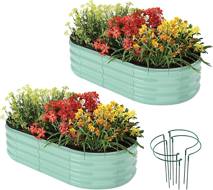 Galvanized Metal Planter Raised Garden Bed Kit for Gardening Outdoor，4x2x1ft 2 Planter Grow Garden Box Raised Flower Bed，Long Vegetable Clearance Herb Raised Garden Beds for Container Gardening