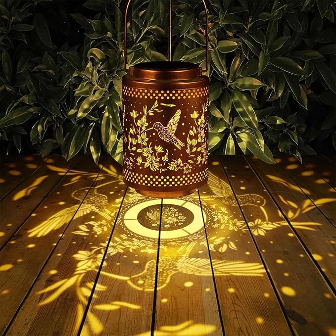 Hummingbird Solar Lanterns Garden Decor Birthday Mothers Day Gifts for Mom Women Metal Hanging Solar Lights Waterproof Outdoor Decoration for Outside LED Lanterns for Yard Lawn Patio Deals