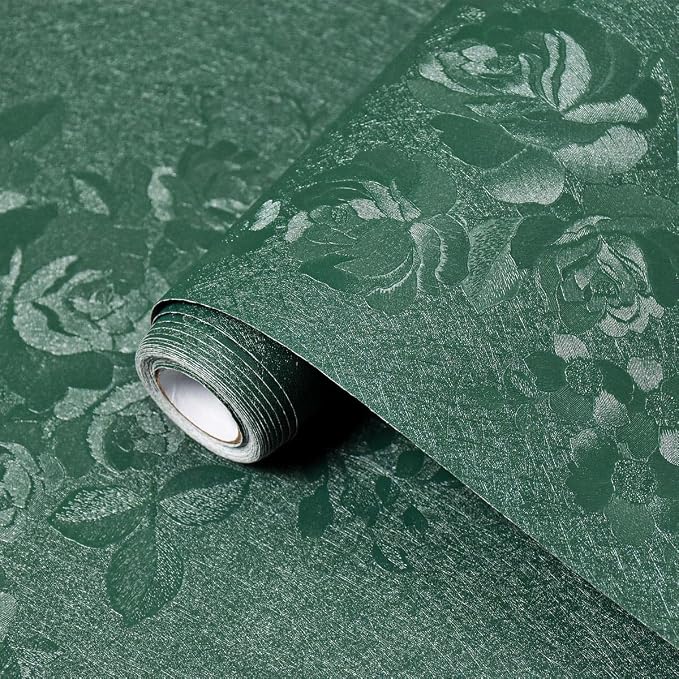 Dark Green Wallpaper Embossed Floral Peel and Stick Wallpaper 393inL78.7inW by VisitTheLativo