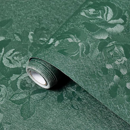 Dark Green Wallpaper Embossed Floral Peel and Stick Wallpaper 393inL78.7inW by VisitTheLativo