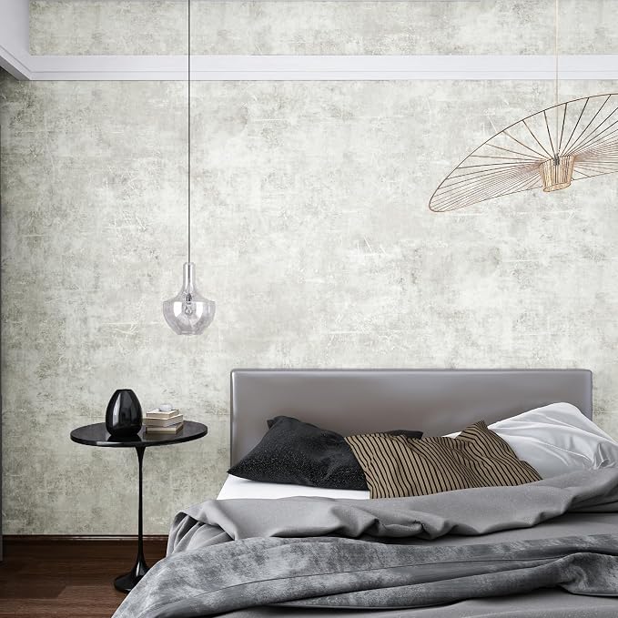 VEELIKE Distressed Light Grey Concrete Wallpaper Peel and Stick Modern Limewash - Image 5