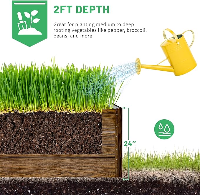 SnugNiture 2 Pcs 4x2x2FT Raised Garden Bed Galvanized Planter Garden Boxes Outdoor, Deep Root Planter Raised Bed for Vegetables Flowers Herbs,Brown