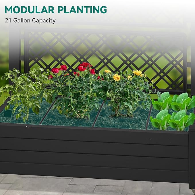 YITAHOME 3.6x1.5x5 FT Planter Box Trellis with Wheels, Large Outdoor Plastic Raised Garden Bed with Drain Plug for Climbing Plants, Black