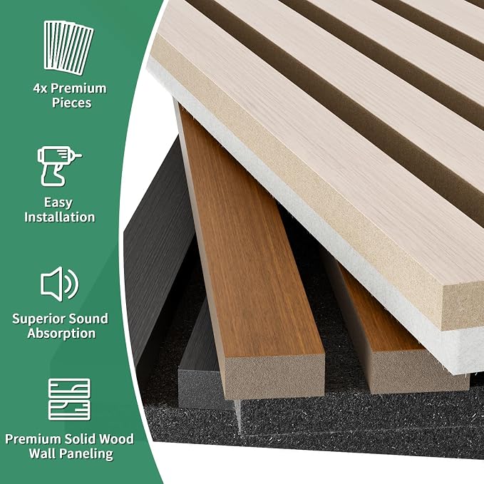 Wood Slat Acoustic Panels, 2 Pack 48" x 24" Wood Wall Panels, Soundproof Wood - Image 9