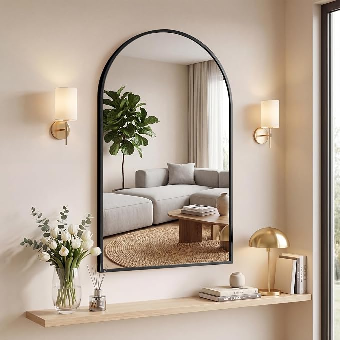 OLIXIS 20x30 Inch Arched Black Bathroom Mirror by OLIXIS