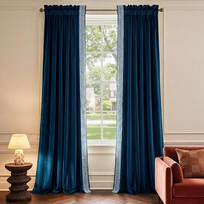 NICETOWN Rod Pocket Embroidered Trim Velvet Curtains, 2 Panels, Velvet Curtains - Image 7