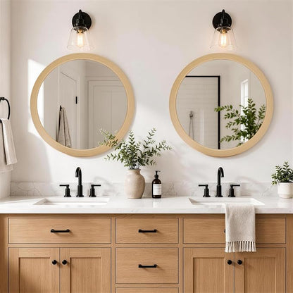 CULER Round Mirror 30 Inch, Natural Vanity Wall Rustic Mirrors, Circle Tempered - Image 4