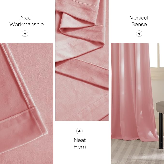 NICETOWN Pink Velvet Curtains 84 inch Long 2 Panels - Image 7