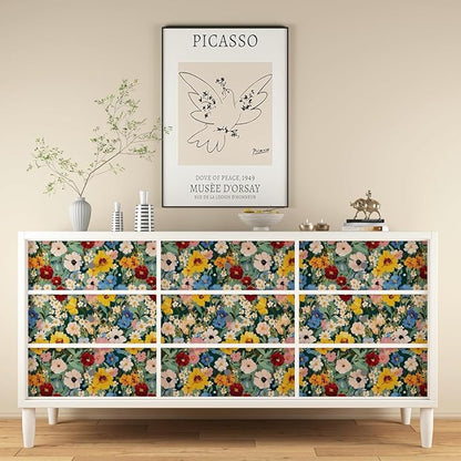 BOKEBEVE Extra Long Colorful Floral Peel and Stick Wallpaper Boho Leaf Contact - Image 5