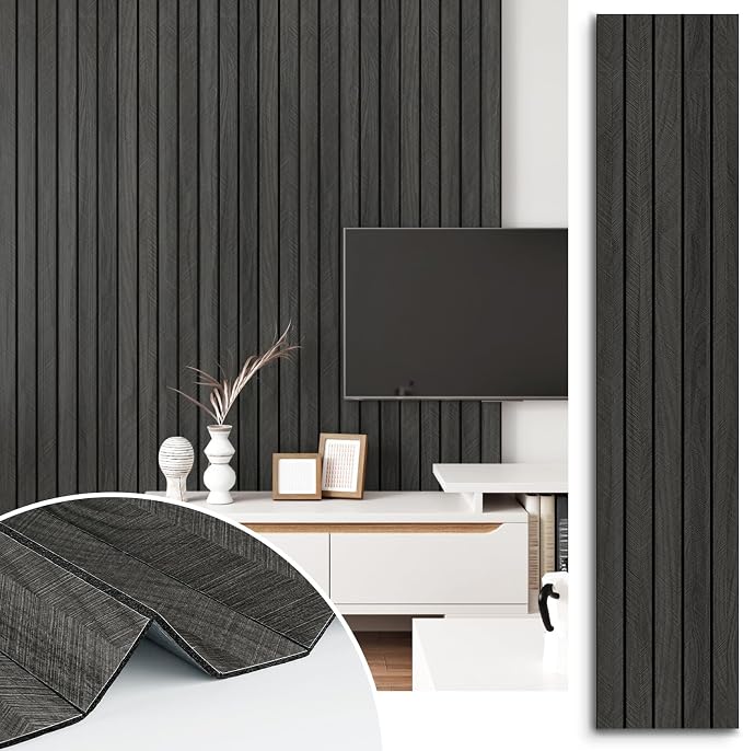 Grey/Black 3D Wood Panels for Interior Wall Decor Self Adhesive Wood Slat Wall by STICKEEP