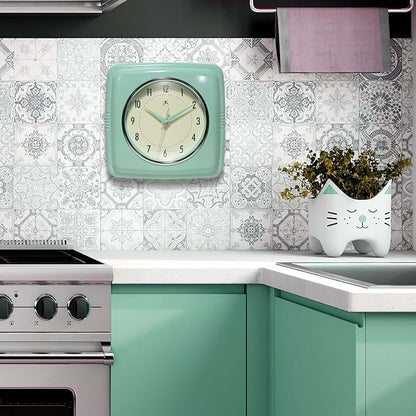 Infinity Instruments Square Retro Wall Clock, Pastel Green - Image 4