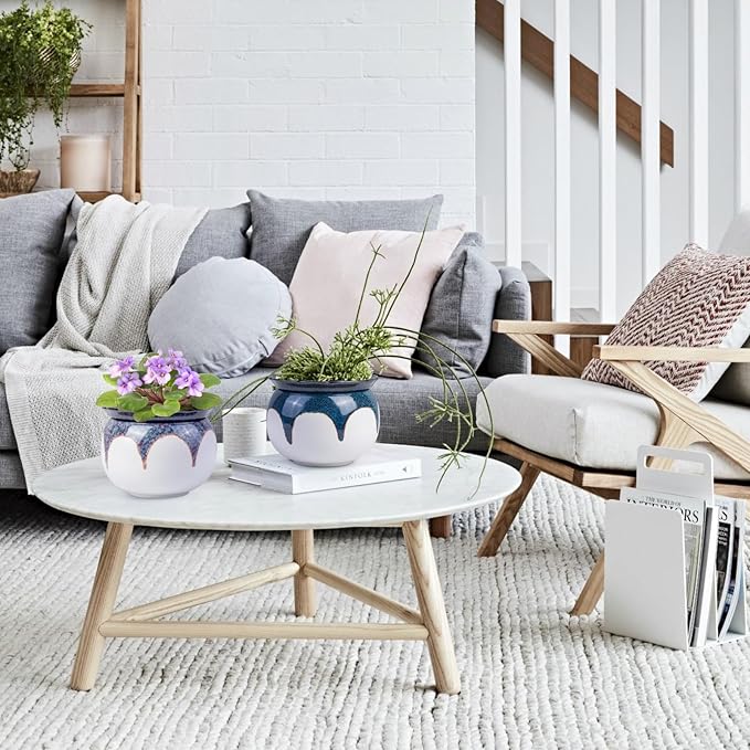 African Violet Pots, 6 inch Ceramic Easy Self Watering Plant Pot for Busy Plant Lovers, Automatically Absorb Appropriate Amount of Water, Flower Pot Indoor-Plants Not Included(Blue)