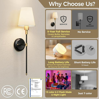 DORESshop Battery Operated Wall Sconce Set of 2, Wireless Wall Light Easy to - Image 2