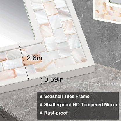 Tanmicoshomy 20x 28 Inch Rectangle Wall Mirror, Natural Shell Framed - Image 4
