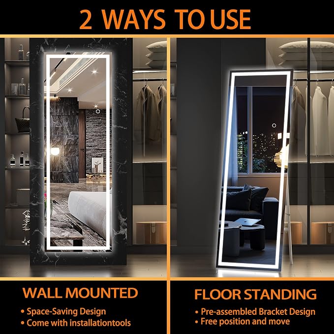 Hasipu Full Length Mirror with Lights, Full Body Dressing Standing, Hanging - Image 6