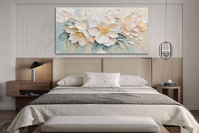 Anolyfi White Textured Flowers Canvas Wall Art - Image 7