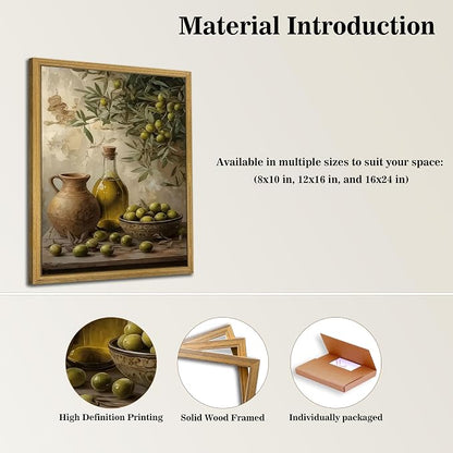 Wood Framed Olive Kitchen Wall Art, Vintage Rustic Still Life Canvas Print - Image 3