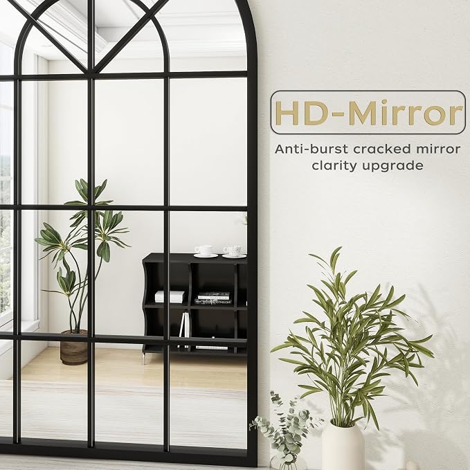 Dewfig Arch Wall Mirror Mounted Decorative, Arched Window Pane Mirror - Image 7