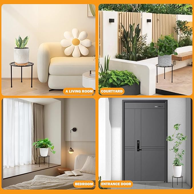 Metal Plant Stand Indoor Outdoor,Indoor Plant Stands for Patio Rust Proof,Heavy Duty Flower Pot Stands for Multiple Plant,Black Potted Plant Holder for Garden Home (5 Pack Black)