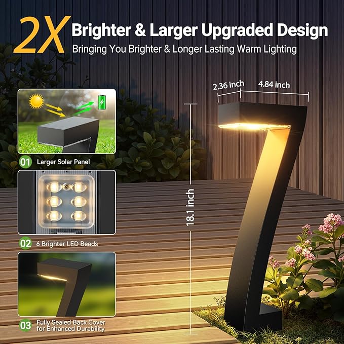 WdtPro Solar Lights Outdoor Pathway Lights, 4 Pack Upgraded Bright LED Outdoor Solar Light for Outside, IP65 Waterproof Solar Garden Light for Yard, Driveway, Walkway, Landscape, Patio Decor