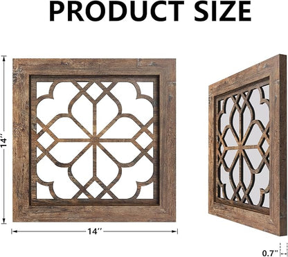 Set of 4 14 Inch Square Redbrown Window Pane Wall Mirrors, Shatterproof Rustic - Image 2