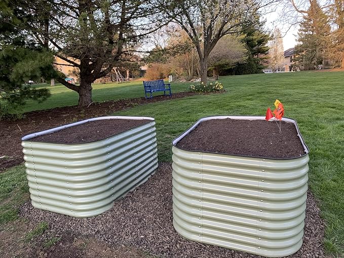 Vego garden 32" Extra Tall Raised Garden Bed Kits, 6 in 1 Modular Raised Planter Box for Vegetables Flowers Fruits Oval Metal Raised Garden-Olive Green