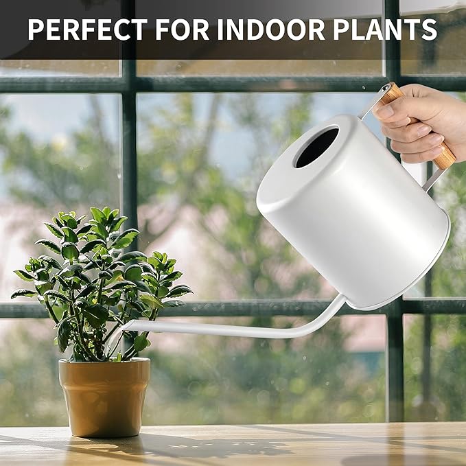1.5 Liter Watering Can for Indoor Plants, House Plants, Flower Watering, Outdoor Plants - Small Metal Watering Can with Long Spout (White)
