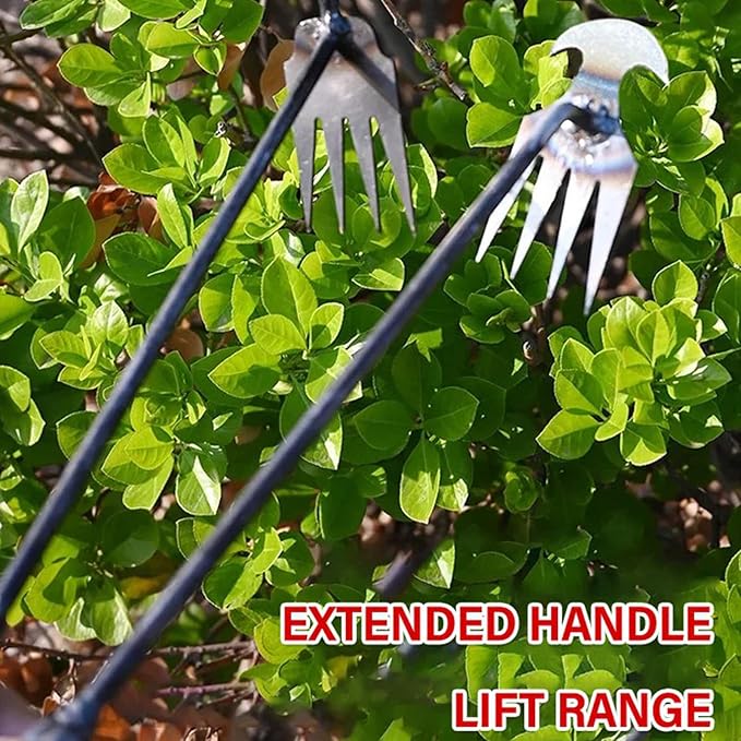 Weeding Artifact Uprooting Weeding Tool, Multifunctional Weeder, Hand Weeder Tool, 4 Teeth Stand Up Weed Puller Tool with Handle for Garden Yard Farm Weed Removal (16in, Extra Long Wood Handle)
