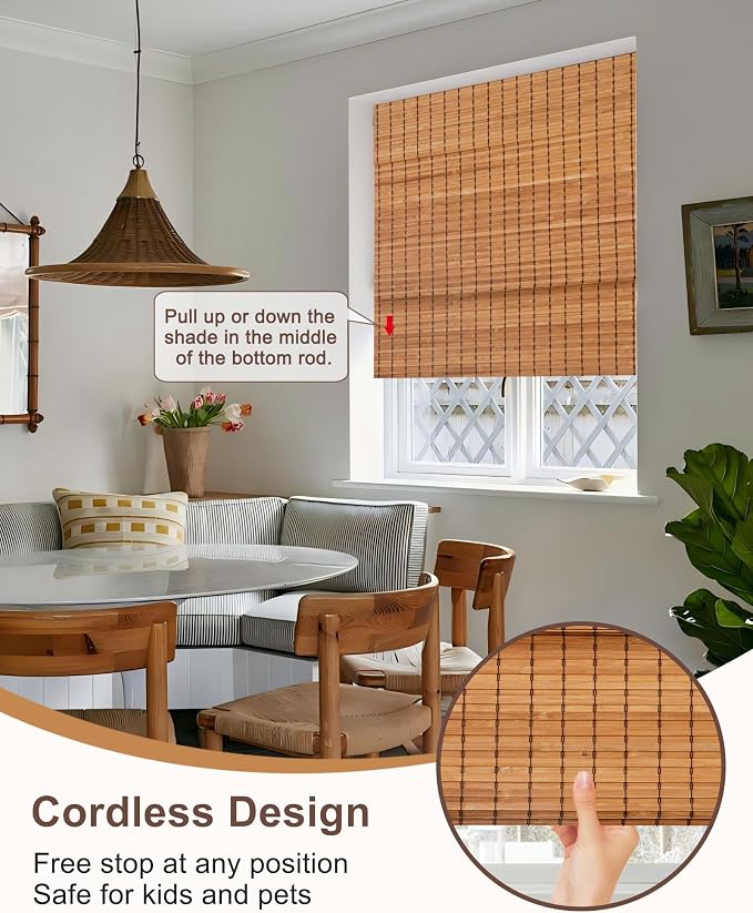 60''W X 72''H Cordless Bamboo Roman Shades - Image 2