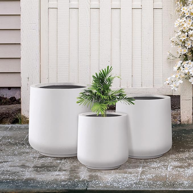 Kante 15.3"+11.6"+8.2" Dia Round Concrete Planter, Large Outdoor Indoor Planter Pots Containers with Drainage Holes and Rubber Plug for Home Garden Patio, Pure White