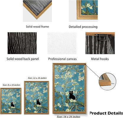 Fantasy Artists Van Gogh's Almond Blossom Funny Black Cat Canvas Wall Art - Image 7
