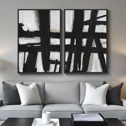 Large Framed Black and White Abstract Wall Art by Cuspin