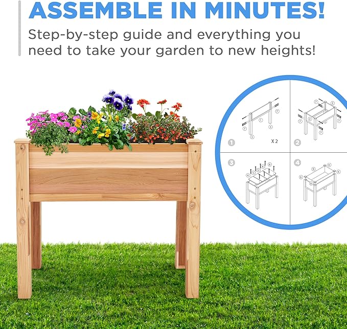 Jumbl, Cedar Raised Garden Bed, Elevated Wood Planter for Growing Fresh Herbs, Vegetables, Flowers, Succulents - 34x18x30”