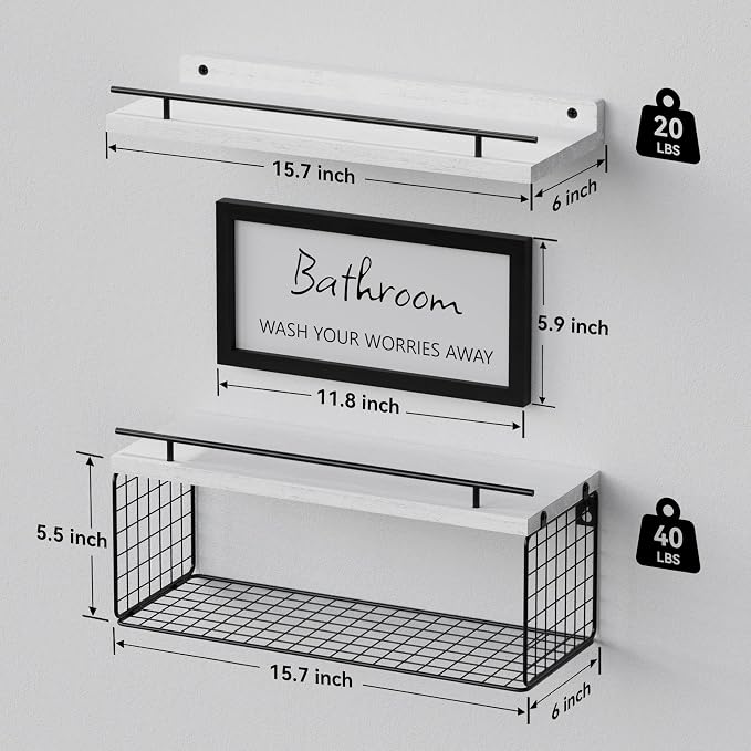 WOPITUES Floating Shelves for Wall Decor Sign, Bathroom Organizer and Storage - Image 3