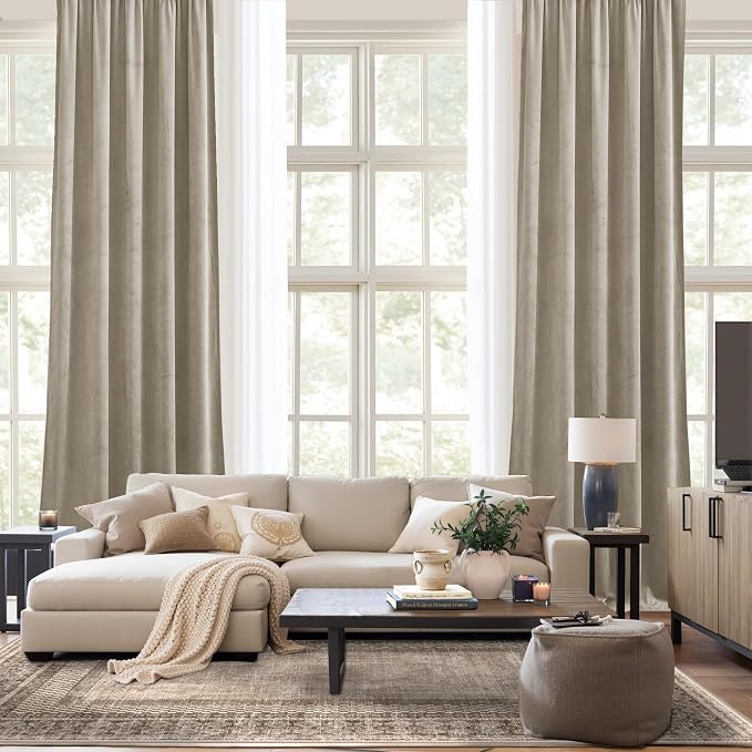 NICETOWN Living Room Camel Velvet Curtains 12 ft Length, Sound and Sunlight - Image 4